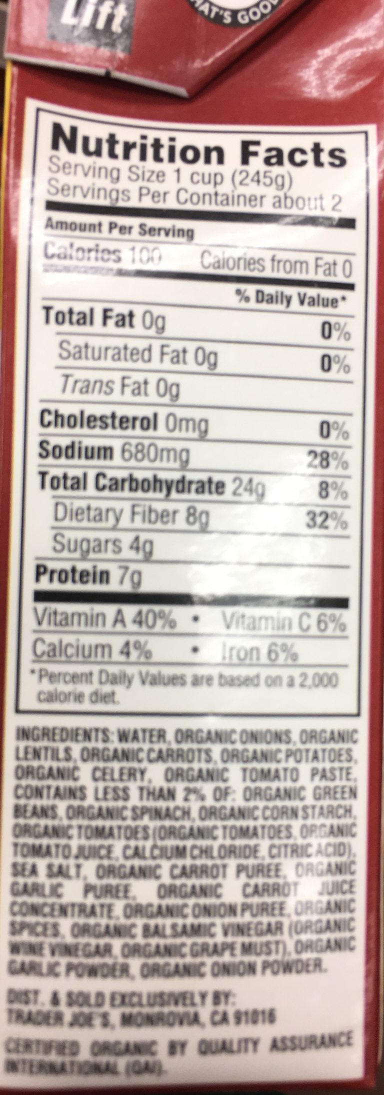 Trader Joe's Lentil Soup, Organic with Vegetables Trader Joe's Reviews