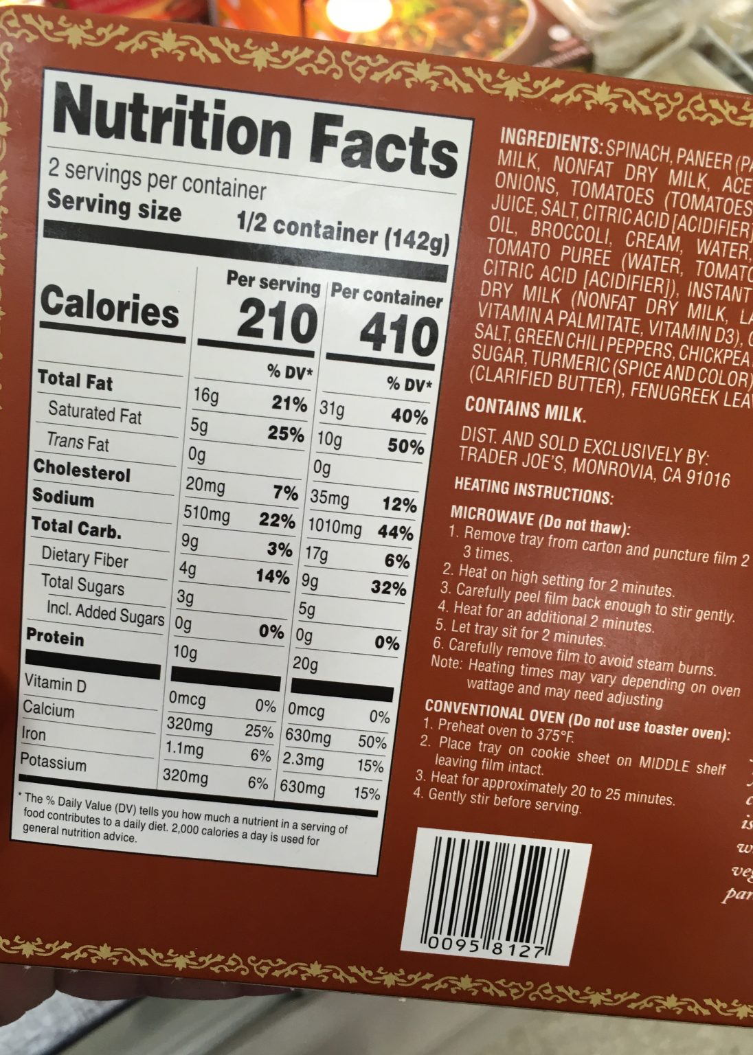 Trader Joe's Palak Paneer, with Curry Spices Trader Joe's Reviews