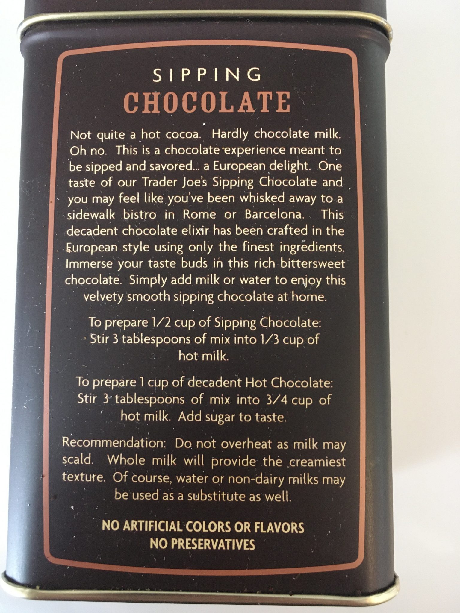 Trader Joe's Sipping Chocolate, European Hot Chocolate Trader Joe's