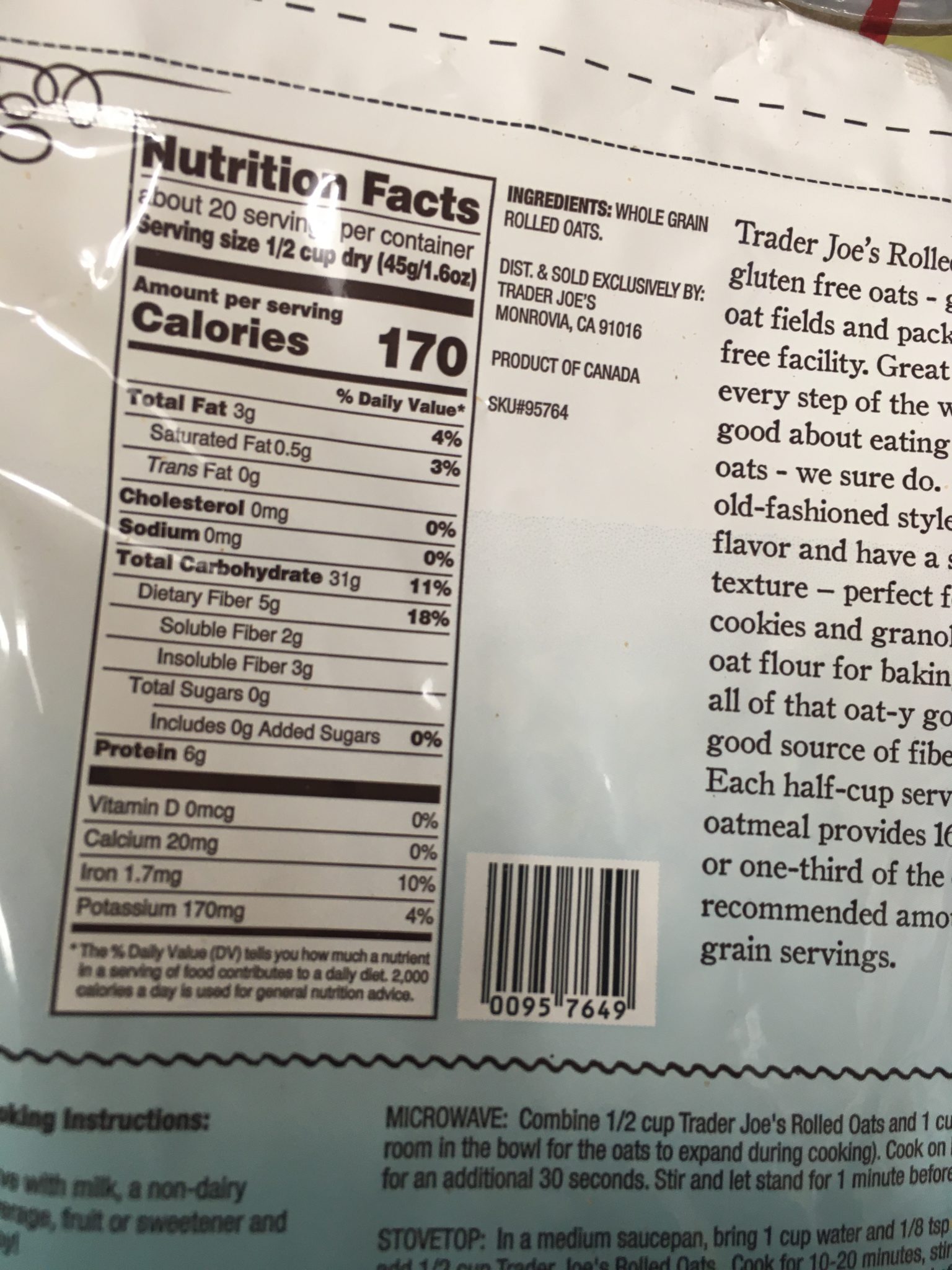 Trader Joe's Rolled Oats, Whole Grain Gluten Free Trader Joe's Reviews