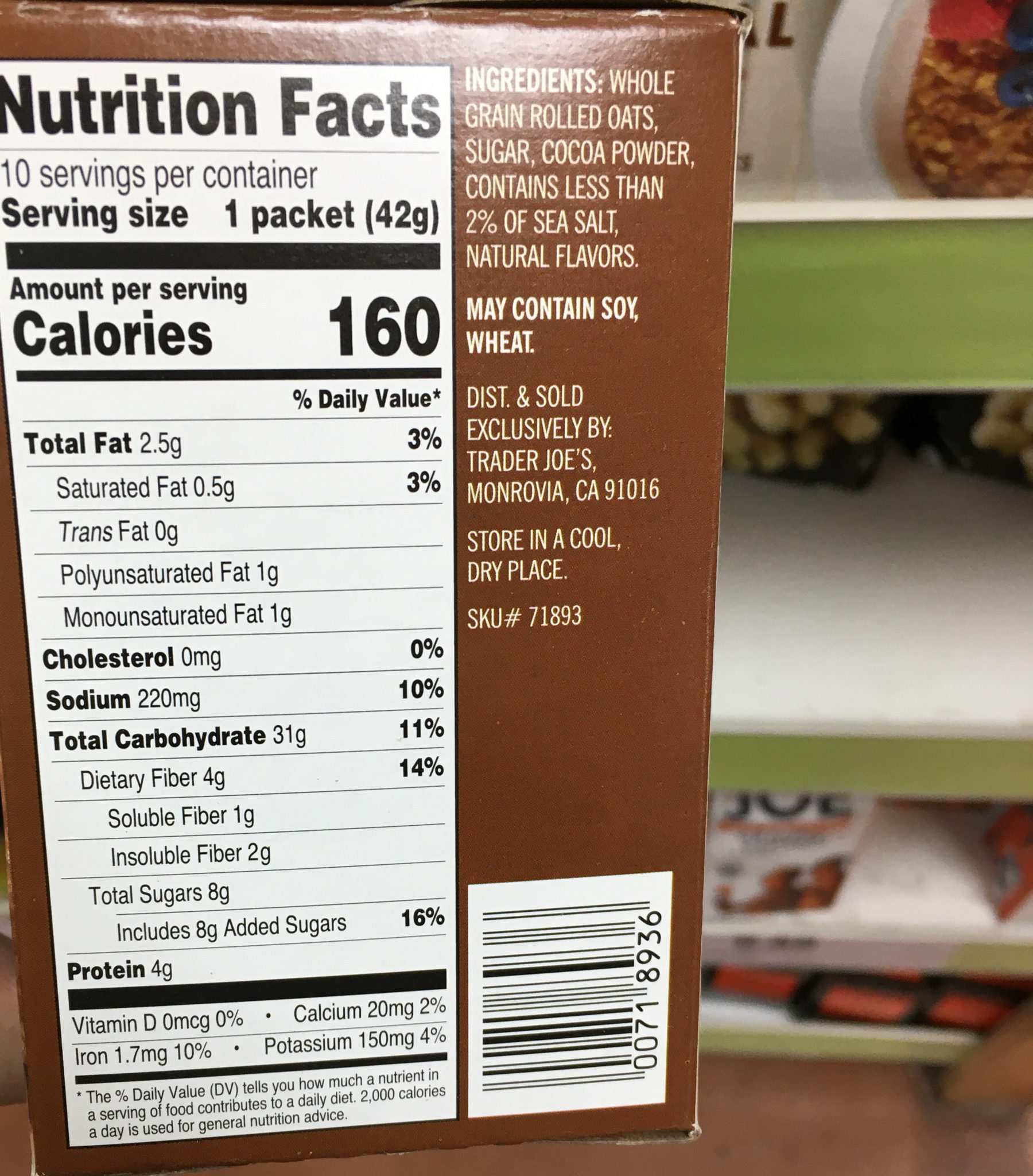 Trader Joe's Instant Oatmeal, Cocoa & Sea Salt Trader Joe's Reviews